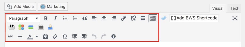 WYSIWYG editor toolbar