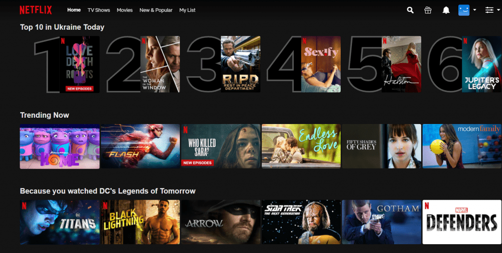 Netflix home page