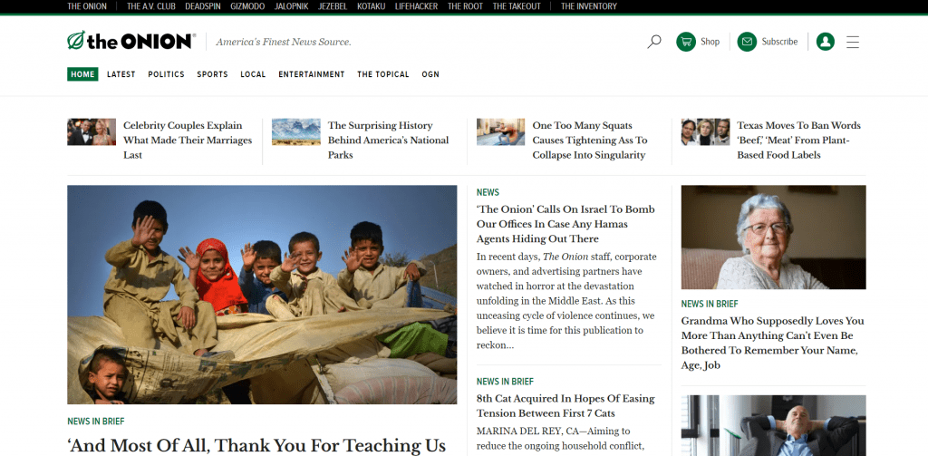 The Onion home page