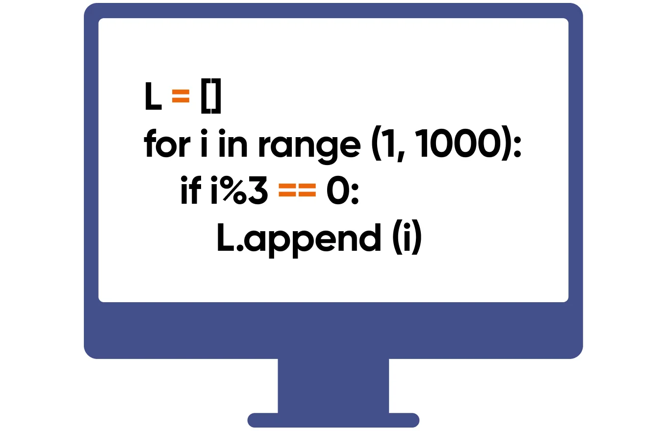 L = []
for i in range (1, 1000):
    if i%3 == 0:
        L.append (i)
